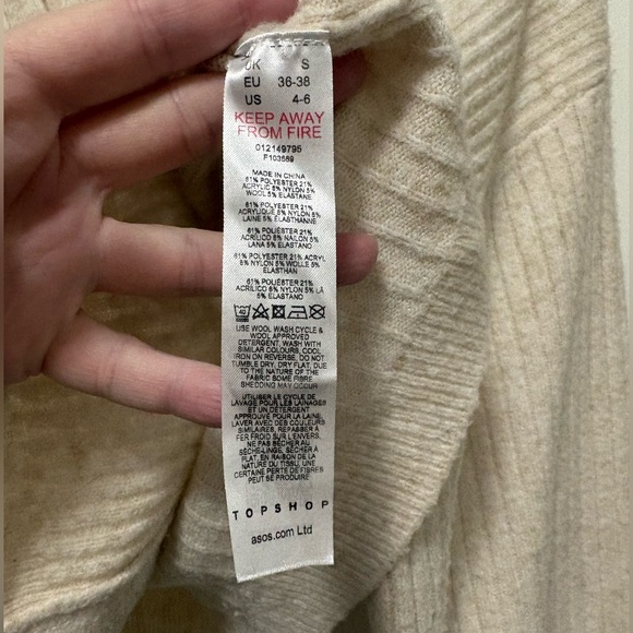 Topshop Ivory Cream Rib Knit V-Neck Wool Blend Cropped Cardigan Sweater - Picture 4 of 10